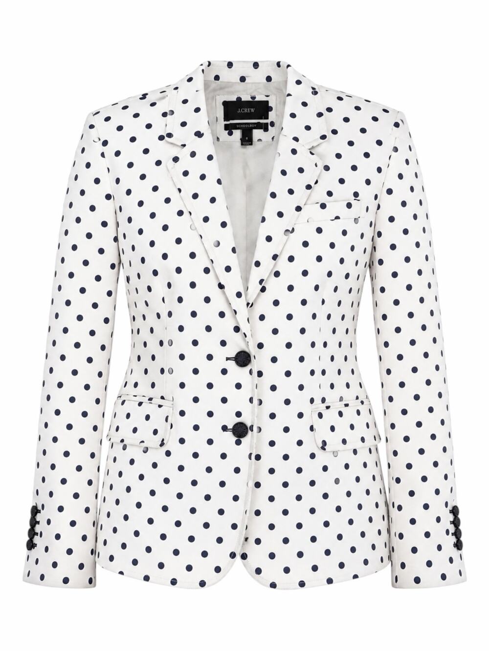 J. Crew Linen Schoolboy Blazer Jacket in Polka Dots White Navy Size 6